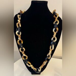 Vintage Long Chunky Resin Chain Necklace in Black, Cream & Gold.